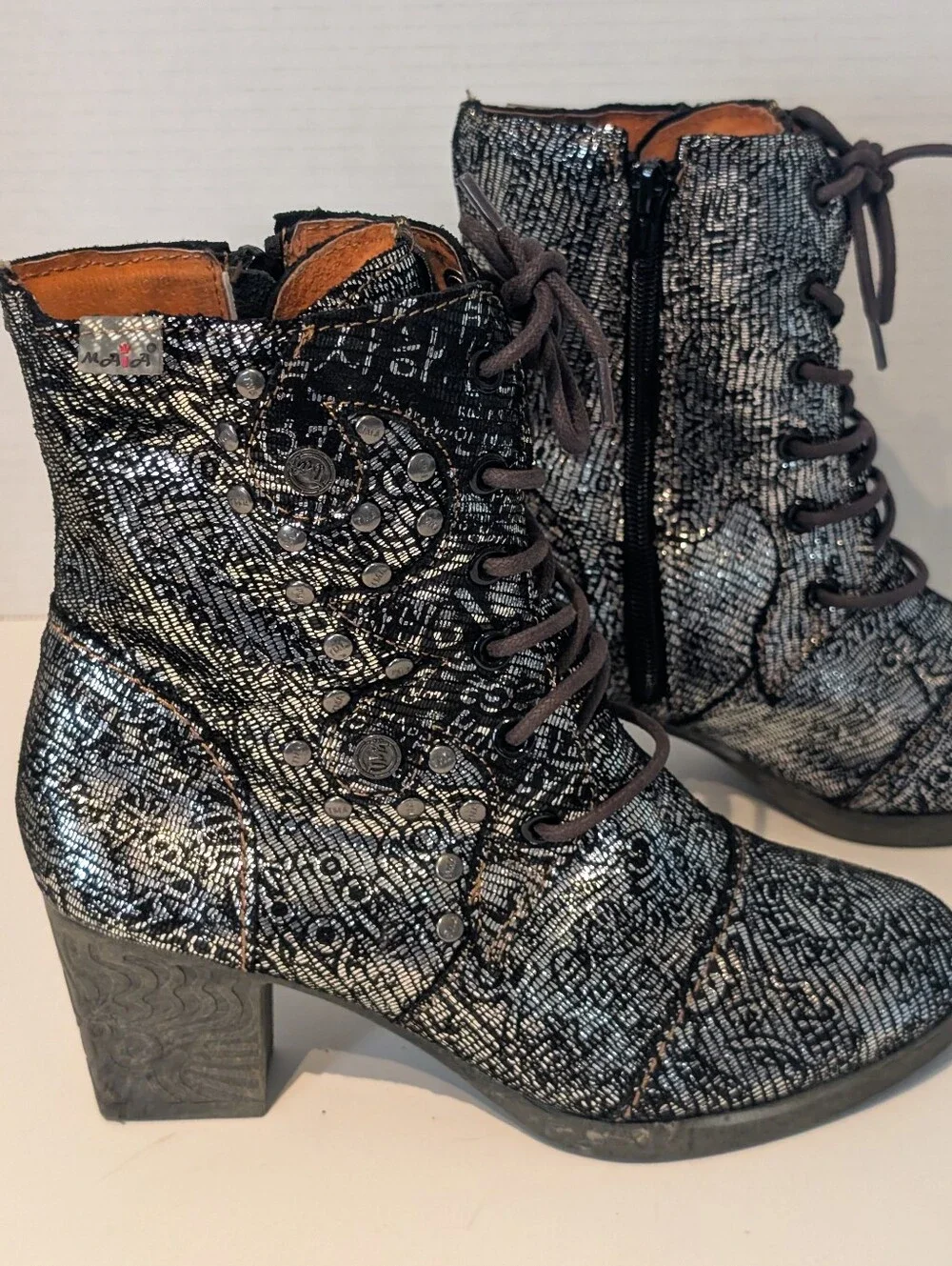 TMA EYES LEATHER Combat Boots Black with Lace Look Sz. 7